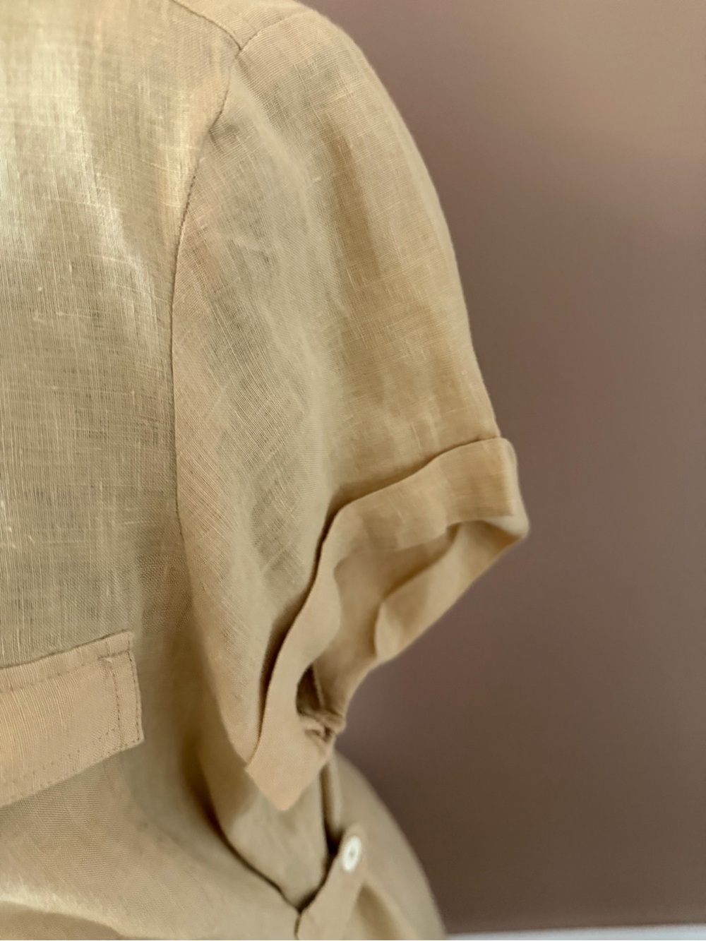 Free People Beige Short Sleeve Button-Front Mini Dress. - Picture 4 of 10